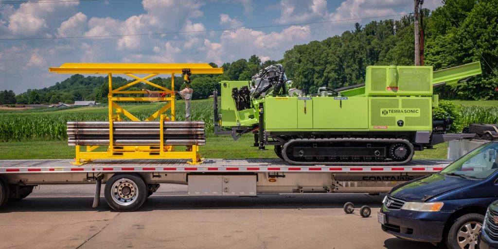 TUG pipe handling for sonic drill rig ready for shipment with TSi 150CC rig